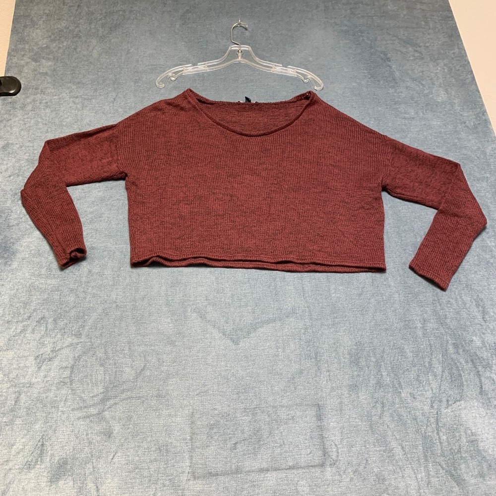 American Eagle Outfitters Cropped Sweater Womens Large Maroon Cotton Scoop Neck